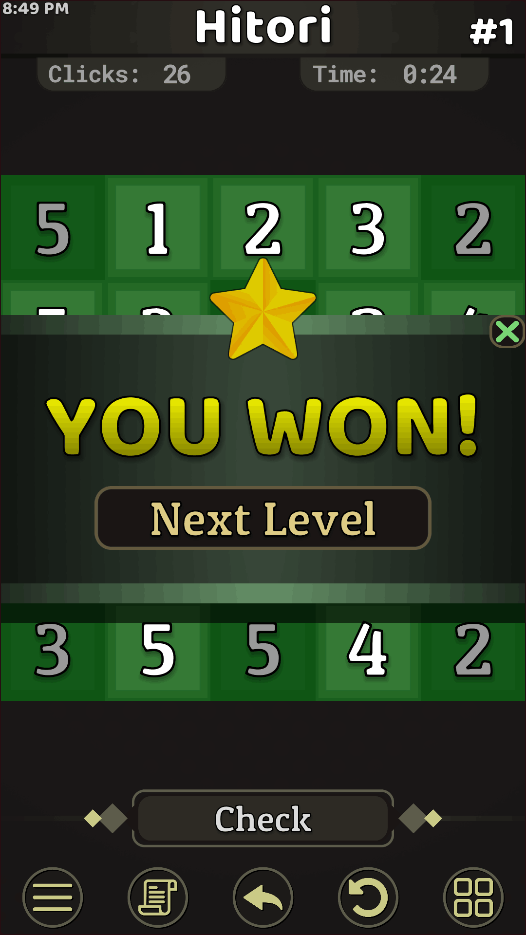 Hitori victory in level 1